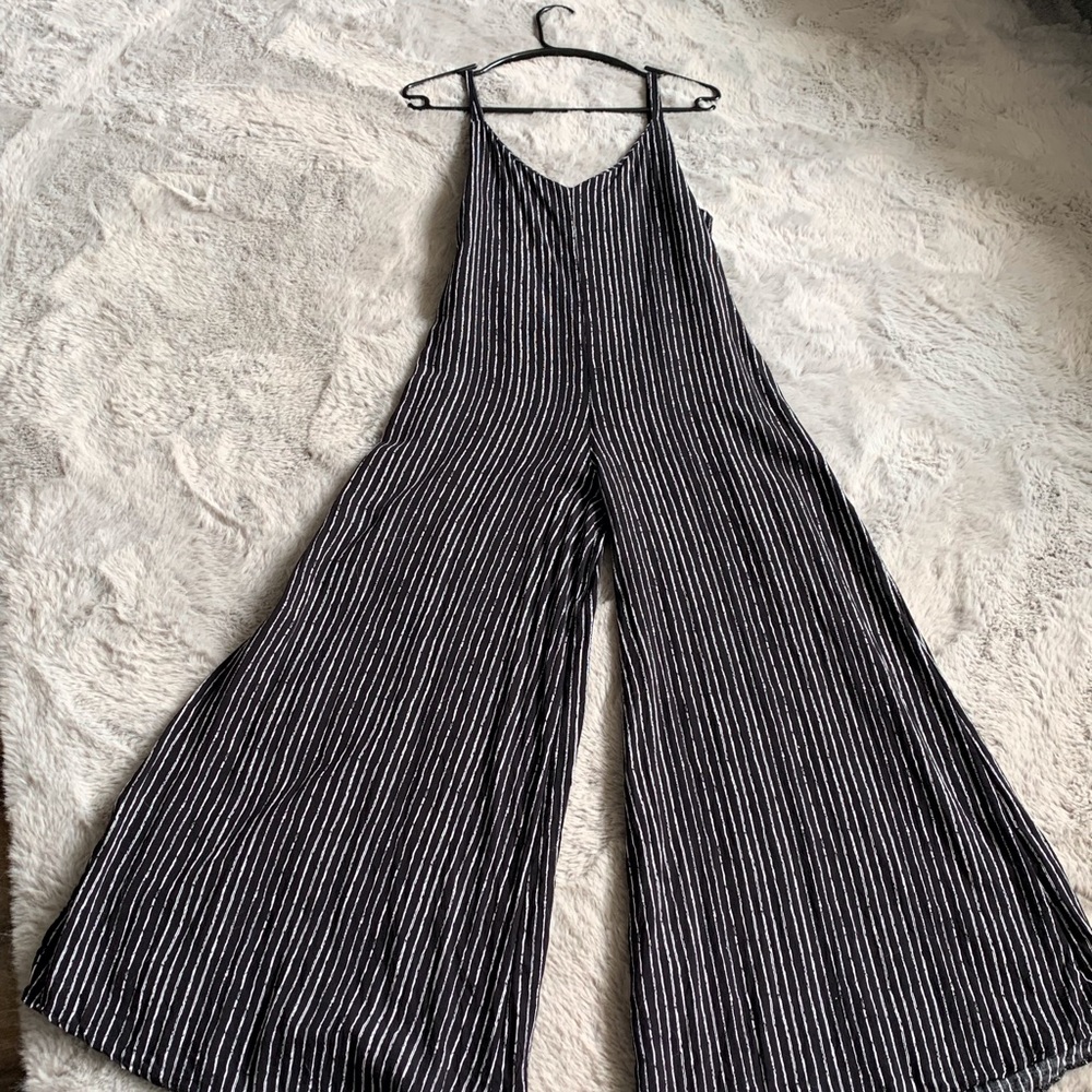 Striped jumpsuit, asymmetrical wide legs